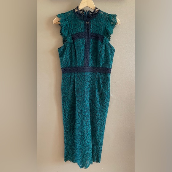 BARDOT Latoya Hunt Green Lace Sheath Midi Dress size US 6/S - Picture 1 of 7